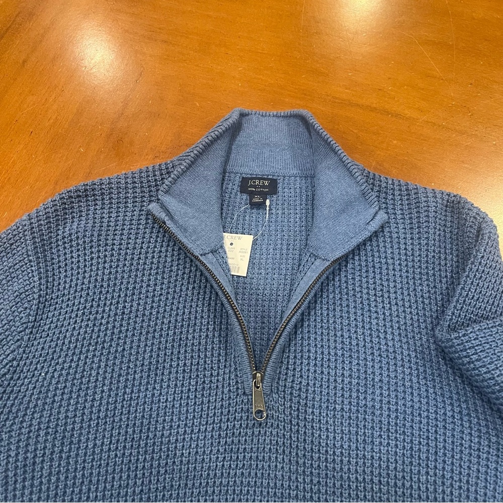 NEW $118 J.Crew Waffle Knit Half Zip Pullover Sweater Baltic Blue XL Cotton - Picture 5 of 16